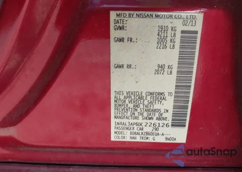 2013 Nissan Altima 2.5 S из США, поврежденный, VIN 1N4AL3AP6DC226126